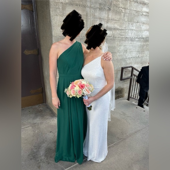 David’s Bridal bridesmaid dress Juniper off the shoulder chiffon. Worn once - Picture 2 of 4